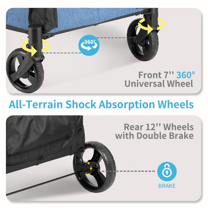 EchoSmile Heavy-Duty Large Dog Stroller with Shock-Absorbing Wheels, Foldable Pet Travel Carrier for Medium & Large Dogs, 5 Mesh Windows, 160 lbs Capacity, Easy Assembly & Storage - Pawvie