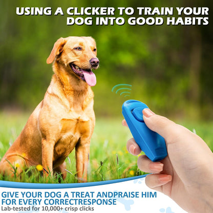 2-in-1 Dog Training Clicker Whistle for Training and Recall, Training Accessories for Puppy, Cats, Horses & Small Animals - 2 Pack with Lanyard, Reward Your Pets Efficiently(White + Light Blue)