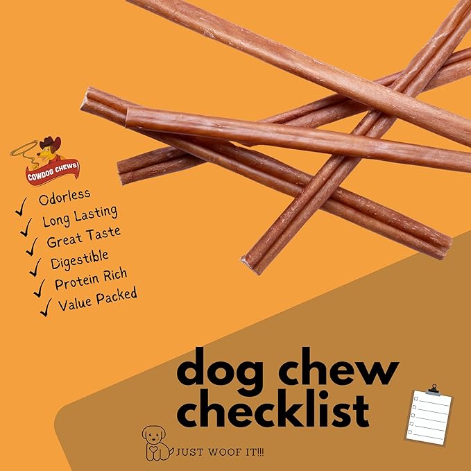 Cowdog Chews Beef Bully Stick: Odor-Free, Fully Digestible Beef Collagen Chews (5-7", 10 Count) - Natural, Grain-Free, Long-Lasting Collagen Bully Stick Substitute for All Dog Breeds