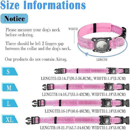 Upgraded AirTag Dog Collar, IP68 Waterproof Dog Collar with Apple Air Tag Holder, Reflective Adjustable Heavy Duty Dog Collars with Soft Padded for Small, Medium and Large Dogs,Pink, M