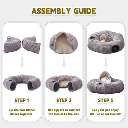 Large Cat Tunnel Bed for Indoor Cats,Cat Donut Tunnel Toy with Washable Circle Cushion,Blackout Tent, Multifunctional Playground Toys Hideplace for Kitty, Kitten, Rabbit,Ferret