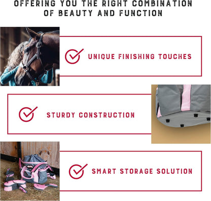 Weaver Leather Horse Grooming Kit, 7-piece Horse Brush Set with Organizer Tote Bag, Equine Care, Horse Tack Room Equipment, Grooming Horse Supplies, Gray/Pink