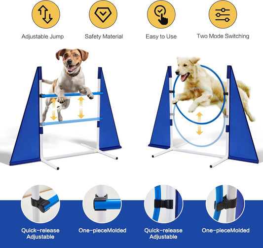 Dog Agility Training Equipment,Course Backyard Set Training Equipment for Dogs Pet Outdoor Game with Yellow, Blue and Red Tunnel, Agility Hurdle, Poles, Jump Ring, Pause Box, Toy Balls and Storage Bag
