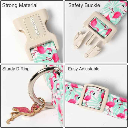 DOGWONG Pink Flamingo Dog Collar Spring Puppy Collars for Small Girl Boy Dogs Durable Soft Adjustable Dog Collar for Small Medium Large Dogs,XS