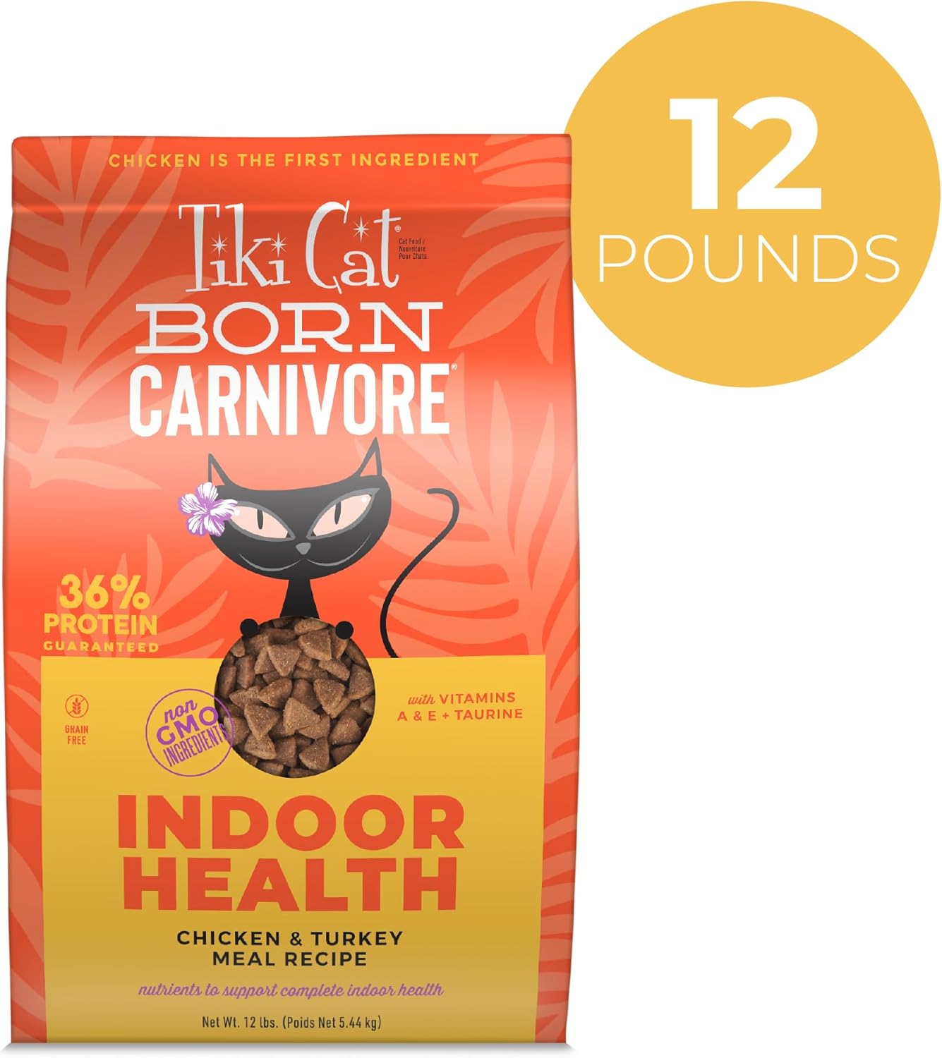 Tiki Cat Born Carnivore Indoor Health Dry Cat Food, Chicken & Turkey Meal, 12 lbs. Bag