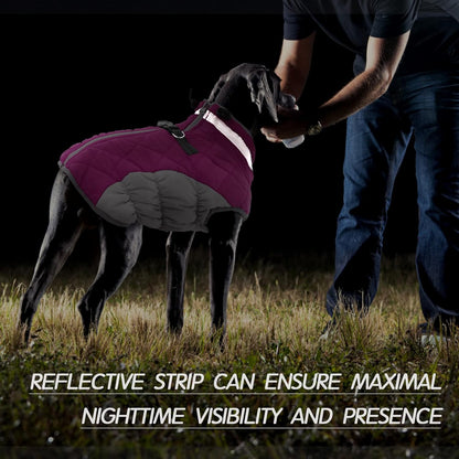 FUAMEY Dog Coat for Large Dogs,Waterproof Dog Winter Jacket with Harness Built in Puppy Cold Weather Coats Reflective Pet Vest with Zipper Warm Fleece Dogs Snowsuit Windproof Pink L