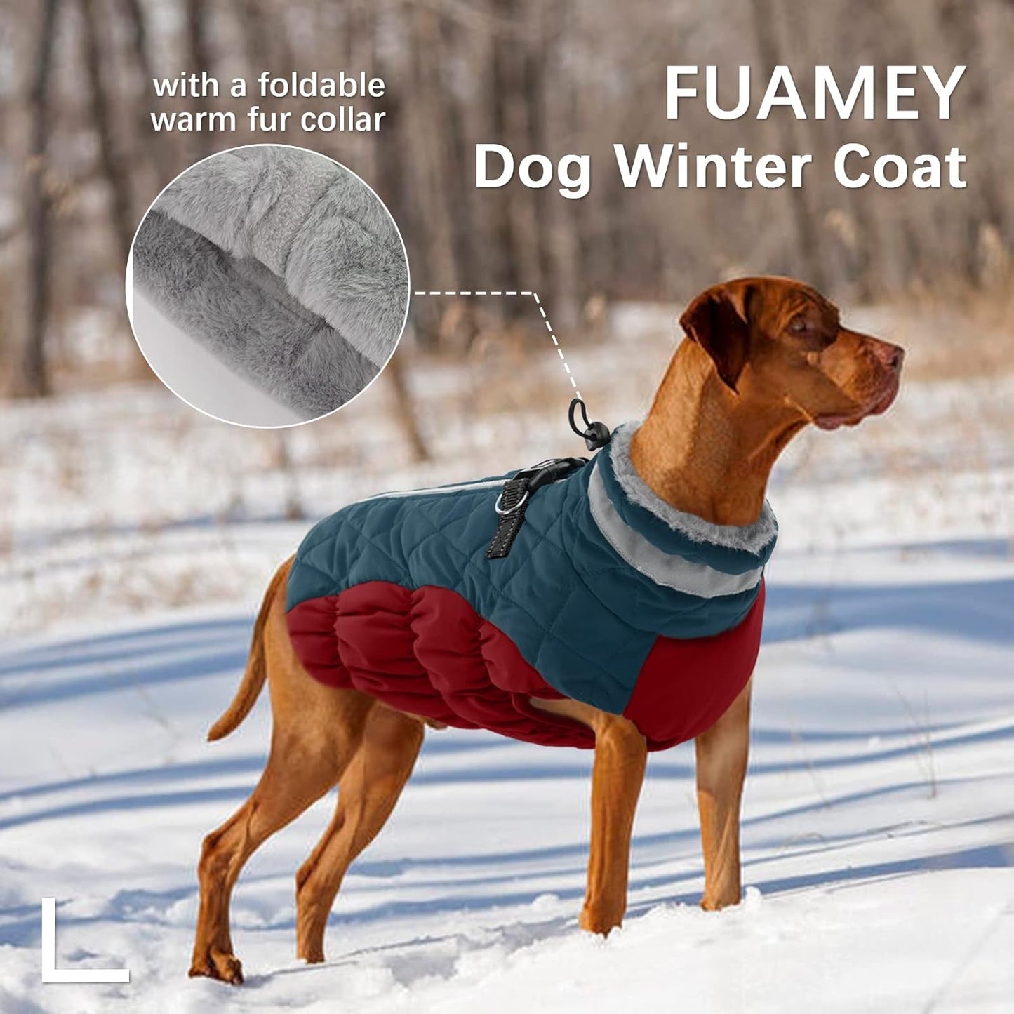 FUAMEY Dog Coat for Large Dogs,Waterproof Dog Winter Jacket with Harness Built in Puppy Cold Weather Coats Reflective Pet Vest with Zipper Warm Fleece Dogs Snowsuit Windproof Dark Blue XL