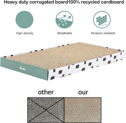 PAWSFANS Cat Scratcher Cardboard Scratch Pad with Box Durable Corrugate Scratching Board Kitty Sofa Lounge Bed Reversible Catnip Included for Indoor Cats,Large (Box, 5pcs)