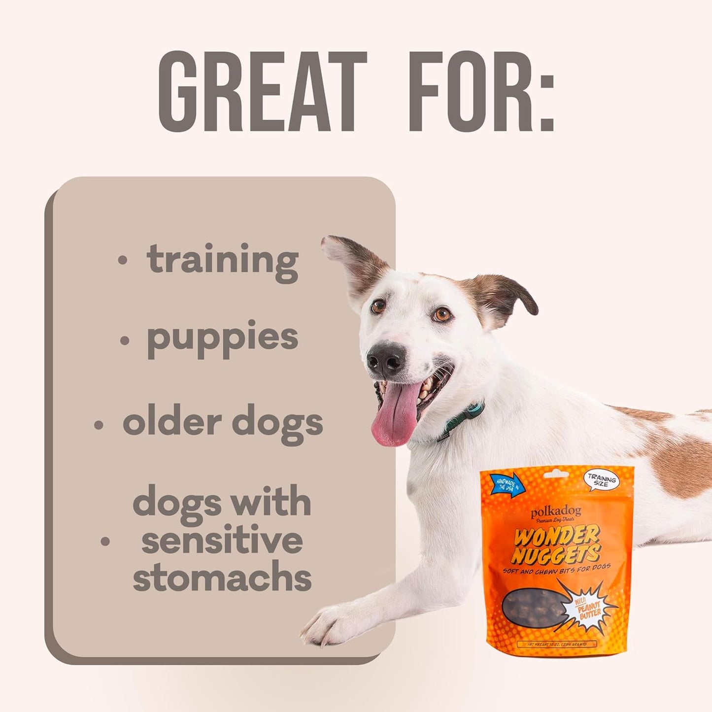 Polkadog Wonder Nuggets – Soft & Chewy Dog Treats with Peanut Butter – Healthy, Limited Ingredient Training Treats for All Dog Breeds and Ages – Natural, Made in USA – 10 oz