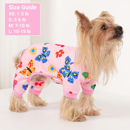Dog Pajamas Small Sized Dogs Stretchable Summer Dog Clothes Pjs 4 Legs Girl Boy Cute Soft Puppy Outfits Doggie Cat Jammies Jumpsuit Sleeper for Pet, Butterfly, M