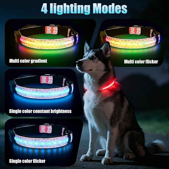 LED AirTag Dog Collar - Brightest Light Up Dog Collars - IP68 Waterproof Air Tag Dog Collar Holder - 1,600 Feet of High Visibility - Magnetic Charging - Dog Lights for Night Walking (Heart, L)