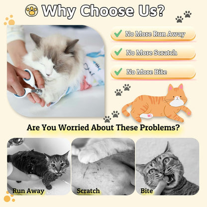 Cat Wrap for Grooming-Premium Cat Grooming Wrap Cat Restraint for Nail Clipping, Self-Adherent Soft Cat Blanket to Wrap Cat Anti-Scratch Anti-Escape Grooming Bag (White, L(Within 9lbs))