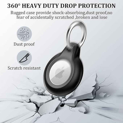 4 Pack IPX8 Waterproof Compatible with AirTag Keychain Holder Case,Lightweight, Anti-Scratch,Easy Installation,Soft Full-Body Shockproof for Luggage,Keys,Dog Collar(Clear/Black/Black/Blue)