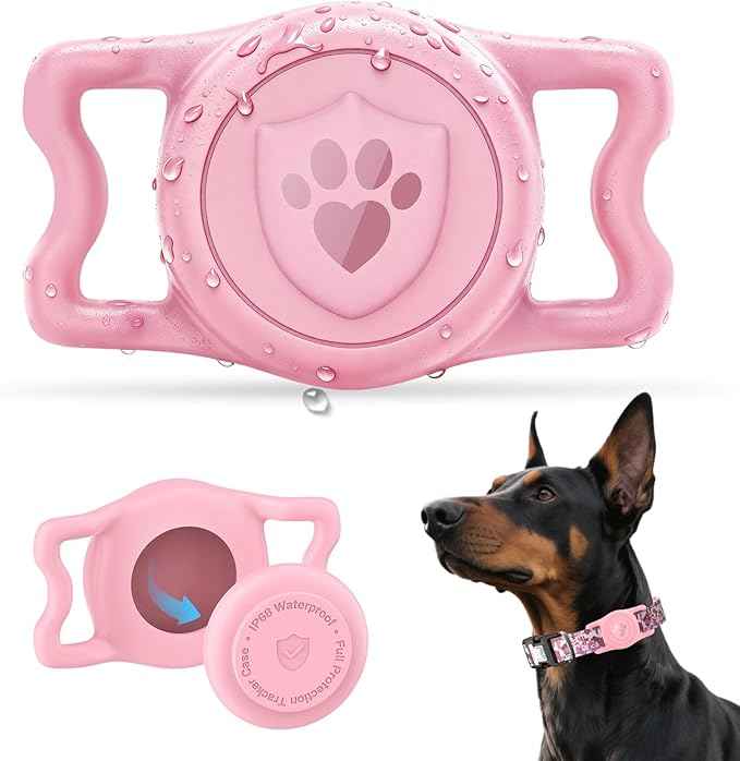 for Airtag Dog Collar Holder – IP68 Waterproof Air Tagholder for Dog Collar, Anti-Lost & Durable Silicone Case, Compatible with Apple Air Tags (Pink)