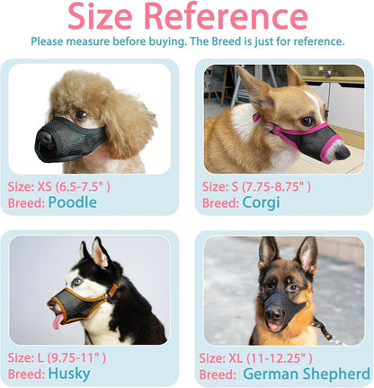 LUCKYPAW Dog Muzzle, Mesh Muzzle for Large Medium Small Dogs, Soft Mouth Guard for Biting Chewing, Breathable Mouth Cover with Adjustable Hook and Loop for Training, Grooming(Black, S)