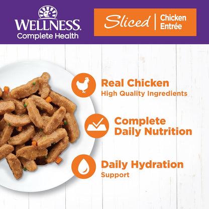 Wellness Complete Health Sliced Adult Wet Cat Food, Natural, Protein-Rich, Grain Free, 3 Ounce, 24 Pack, (Chicken Entrée)