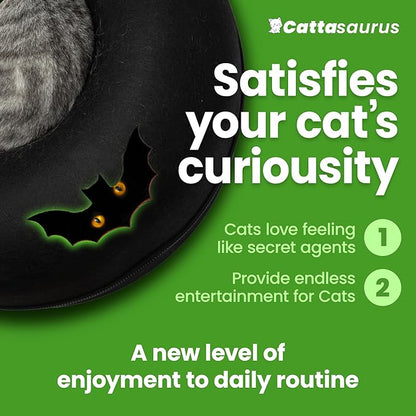 Cattasaurus Unique Gothic Peekaboo Cat Cave for Multiple & Large Cats Up to 30-45 Lbs, Scratch Detachable & Washable Tunnel Bed, Comfy Donut Cat Cave (Gothic Bat, Large)