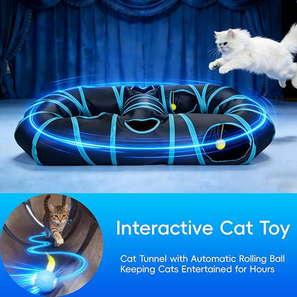 Interactive Cat Toys, Fast Rolling Toy Ball in Figure-8 Cat Tunnel, Automatic cat Toy for Indoor Cats, Cat Hunting Toys for Indoor Cats