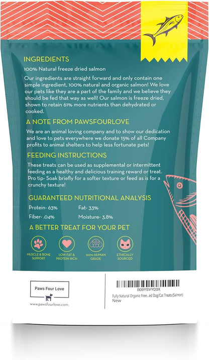 Organic Freeze Dried Dog & Cat Treats - Single Ingredient, Grain Free Food Toppers for Healthy Pets, No Fillers or Preservatives (1 Bag, Salmon)