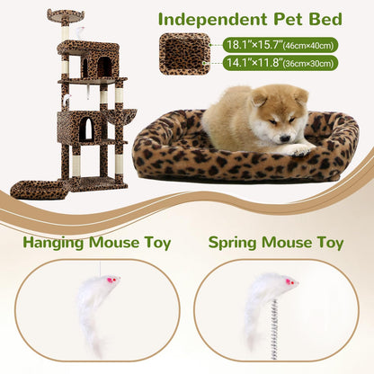 Globlazer Heavy Duty Cat Trees for Large Cats, Sturdy 72in Maine Coon Cat Tree for Large Cat 20 lbs+ Heavy Duty Cat Tower for Adult Biggest Cats with 6 Scratching Posts, Hammock, S72, Leopard Print