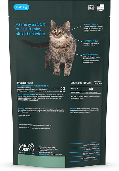 VetriScience Composure Calming Chews for Cats – Supports Relaxation & Balanced Behavior During Travel & Vet Visits, Daily Stress & Anxiety Support Supplement, Trout Flavor, 30 Count