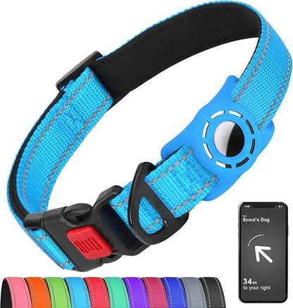 AirTag Dog Collar with AirTag Holder Compatible for Air Tag, Reflective Soft Padded, Safety Locking Buckle, Adjustable Nylon for Small Medium Large Dogs (SkyBlue,S)