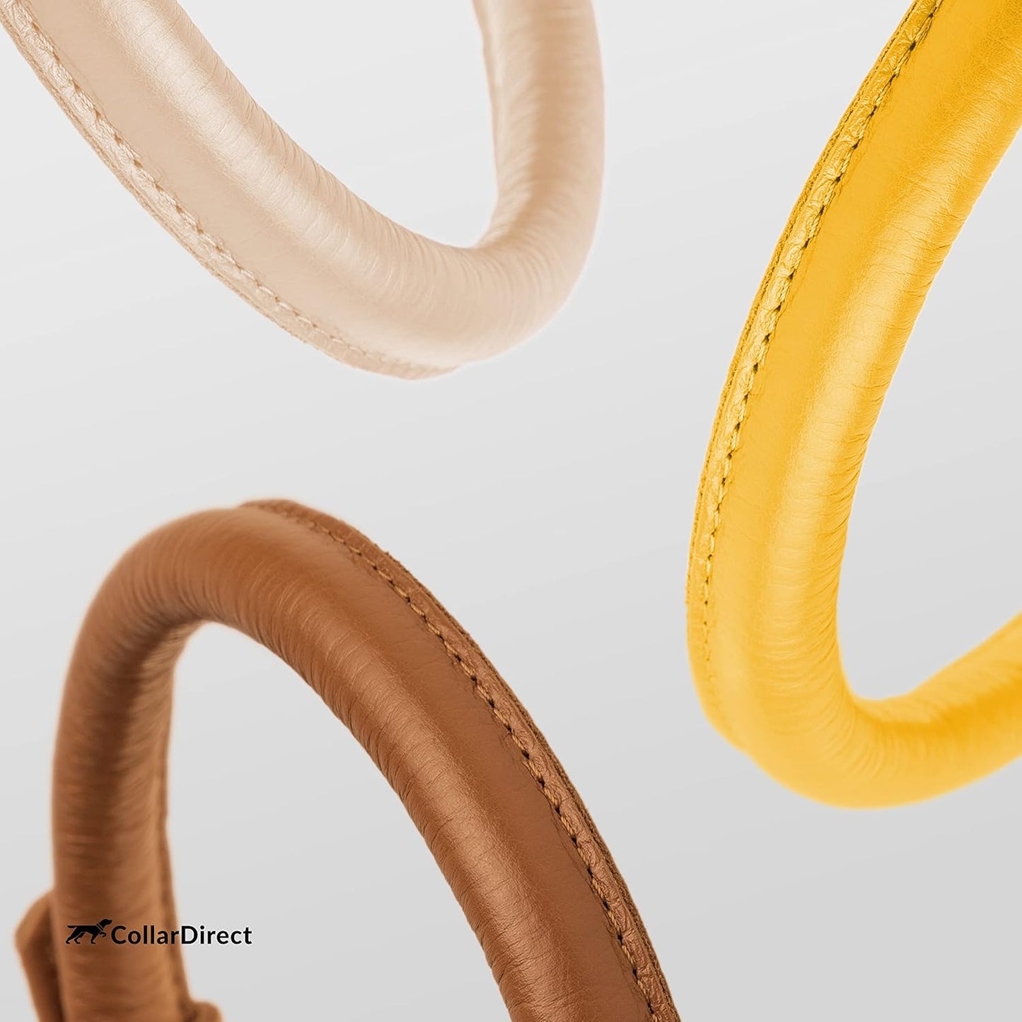 CollarDirect Rolled Leather Dog Collar, Soft Padded Round Puppy Collar, Handmade Genuine Leather Collar Dog Small Large Cat Collars 13 Colors (15-19 Inch, Yellow Textured)