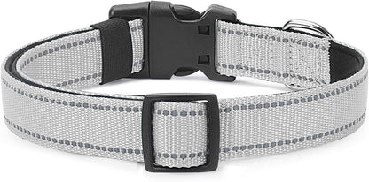 Reflective Dog Collar Padded with Soft Neoprene Breathable Quick Release Basic Dog Collars for Small Dogs Girl Boy Silver