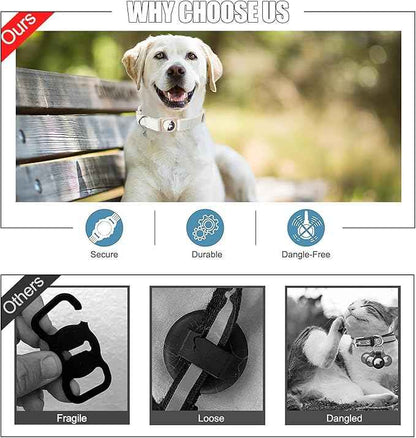 DOGWONG Airtag Cotton Hemp Dog Collar, Heavy-Duty Dog Collar with Airtag Holder White Natural Fabric Pet Cute Puppy Necklace for Small Medium Large Dogs