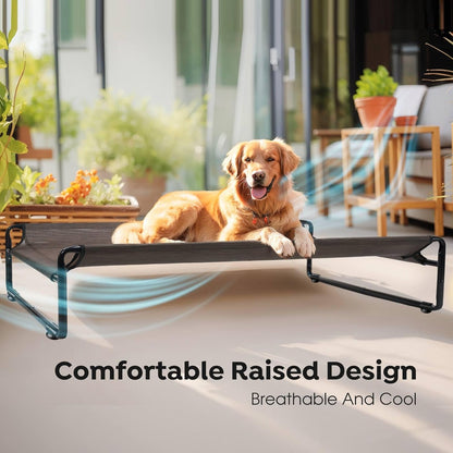 Veehoo Original Outdoor Elevated Dog Bed, Cooling Raised Dog Cot for Medium Dogs, Portable Standing Pet Hammock Platform with Washable Breathable Mesh, No-Slip Feet, Medium, Brown, CWC2201