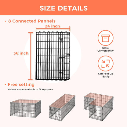 Foldable Dog Playpen 36" Height 8 Panels Metal Exercise Pen with Door - Indoor/Outdoor Dog Play Pen for Small-Medium Dogs, Portable Pet Fence for Yard Garden Camping, Black