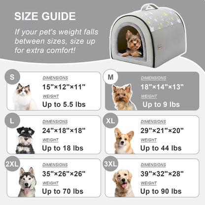 Jiupety Indoor Dog House, 2 in 1 Portable Foldable House Bed with Cover, Pet Tent & Cave Bed for Cats and Small Dogs, M(18"×14"×13"), Up to 9 Lb, Grey