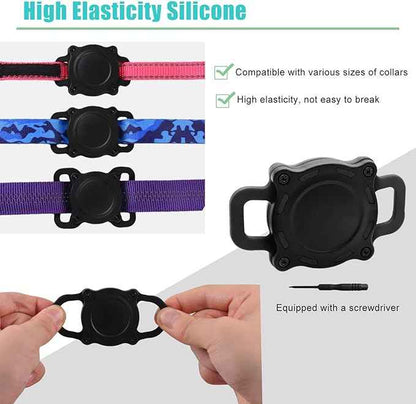 Compatible with Airtag Holder–IP68 Waterproof Silicone Anti-Lost Airtag Case for Pet Collars, High-Strength Elastic Silicone for Airtag Holder Fits Pet Collar, Large for 1"~1.6" Collar