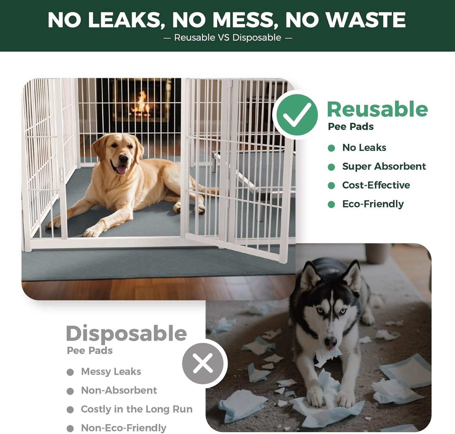FXW Washable Pee Pads for Dogs, Puppy Pads with Super Absorbent, Specifically Designed for FXW Rollick/Homeplus 24inch 8 Panels Dog Playpen, 63" Square, Gray, 1 Pack