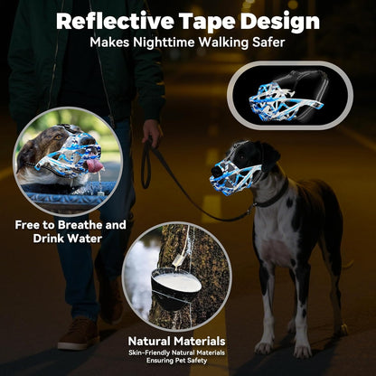 Dog Muzzle for Large Dogs, Medium and X-Large Aggressive Dog, Breathable Basket Muzzles, Suitable for Grooming Trimming Training, Allows Panting Drinking (Camouflage Blue, L)