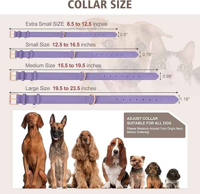 Airtag Leather Dog Collar for Small Medium Large Dog Adjustable Soft Padded Air Tag Puppy Collar Heavy Duty Metal Buckle Collar with Anti-Lost Airtag Holder Protective Case,M,Purple