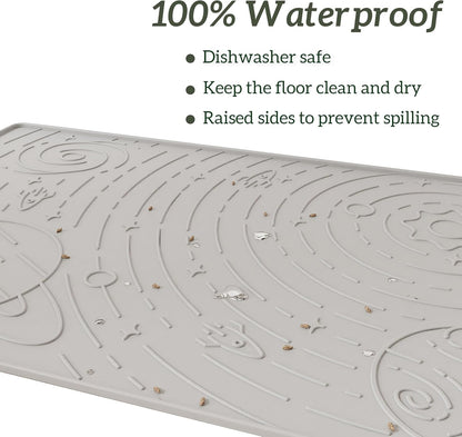 OHMO Dog Food Mat, Silicone Waterproof Cat Food Mat, Non-Skid Spill Proof Pet Feeding Mat for Food and Water, Easy to Clean Dog Placemat(Ash, 23.6" x 15.8")
