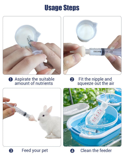 Pet Nursing Bottle, Nursing Bottle Kits, Kitten Bottle Feeding Kit, Fit for Feeding Newborn Puppies, Kitten, Squirrel, with 6 Replacement Nipple for Nursing Puppy Milk