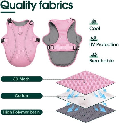 Kuoser Dog Cooling Vest, Pet Cooler Coat, Breathable Doggie Cool Jackets for Medium Dogs, Reflective Cooling Harness, Puppy Summer Essentials Pink L