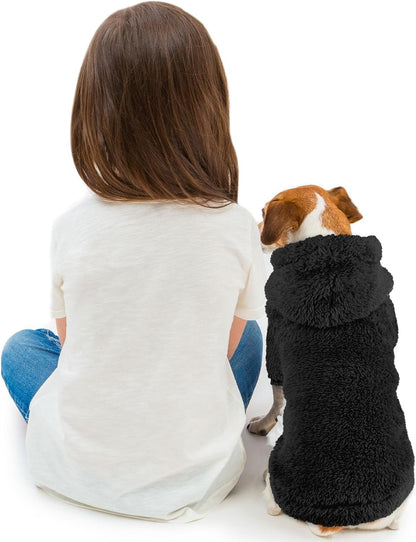 Fuzzy Dog Sweaters for Small Dogs Dog Hoodie Soft Double-Sided Plush Fleece Pet Sweater Clothes Pet Coats Hoodie Sherpa Hooded Sweatshirt(Black-S)