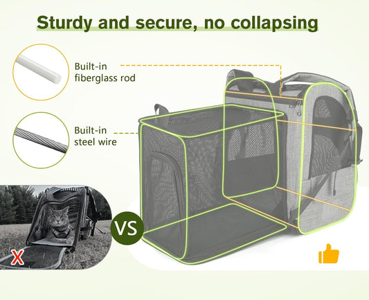 Pecute Pet Carrier Backpack with Shade Cover, Large Cat Carrier Backpack, Expandable Cat Backpack with Breathable Mesh for Medium Large Cats, Small Dogs, Dog Backpack Carrier for Travel Hiking - Pawvie