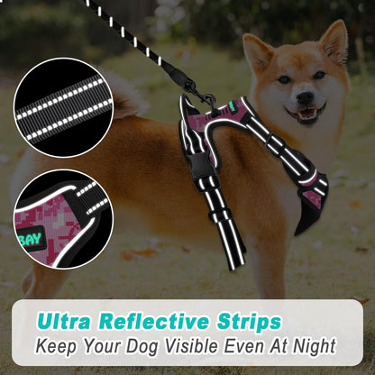 BARKBAY No Pull Dog Harness Large Step in Reflective Dog Harness with Front Clip and Easy Control Handle for Walking Training Running(Pink camo,S)