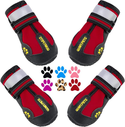 QUMY Dog Shoes for Large Dogs, Medium Dog Boots & Paw Protectors for Winter Snowy Day, Summer Hot Pavement, Water-Resistant in Rainy Weather, Outdoor Walking, Indoor Hardfloors Skid-Resistant Sole