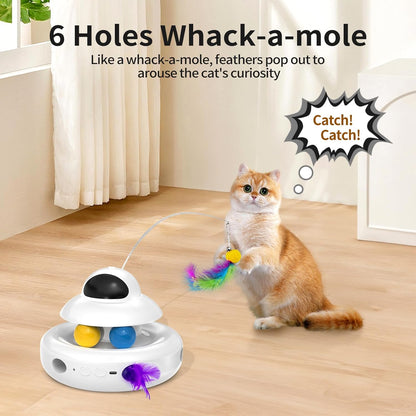 Interactive Cat Toys for Indoor Cats,4-in-1 Automatic Kitten Toy,Motion Activated Electronic Fluttering Butterfly,Track Balls, Moving Feather Toys for All Breeds,USB Rechargeable