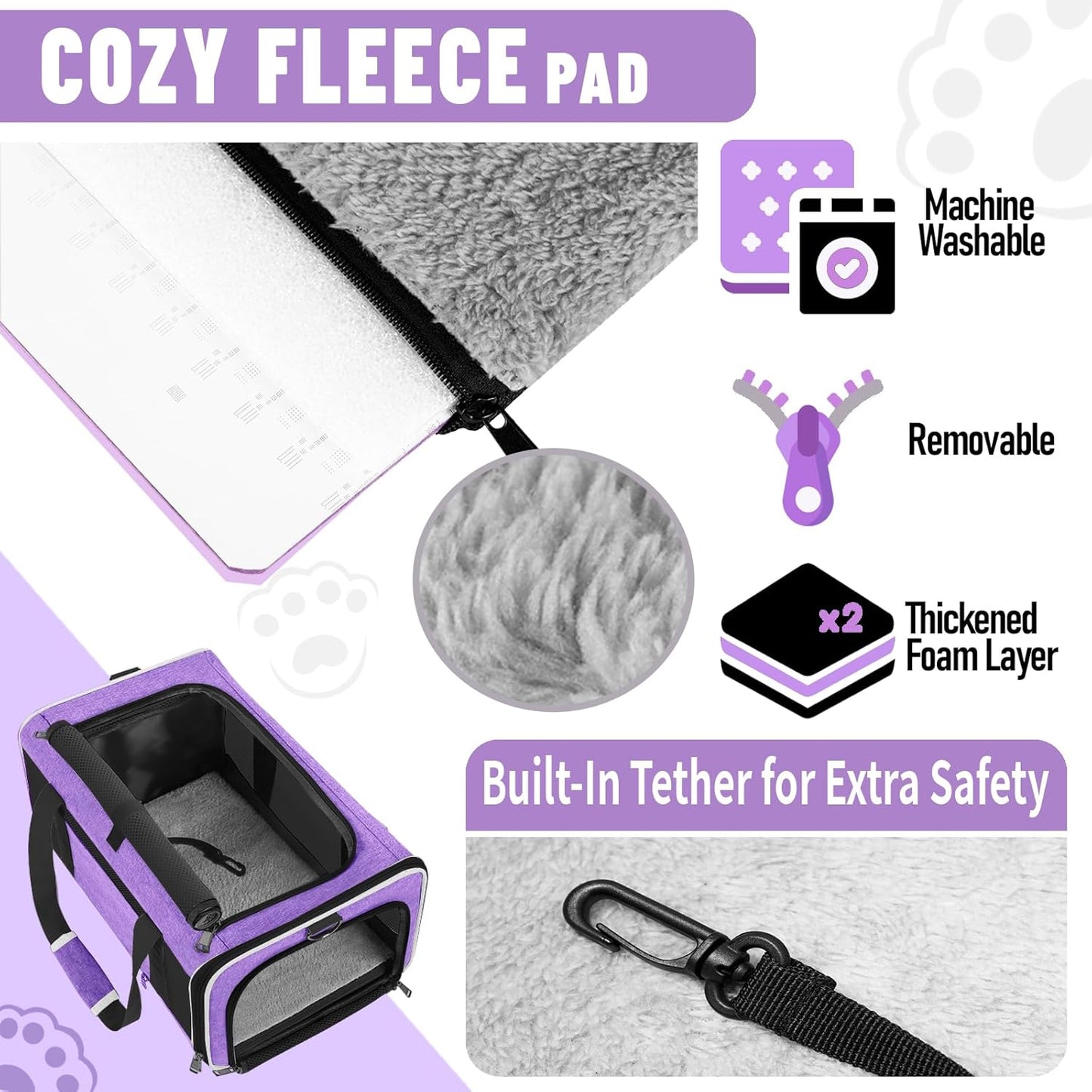 Pet Carrier for Large Cat 20 lbs+ / Soft Sided Small Dog 12 Pounds Travel Crate Top Load/Collapsible Kitty Carry Bag Big Kitten Mesh/Sturdy Animal Transport cage Kennel Long Trips Purple - Pawvie