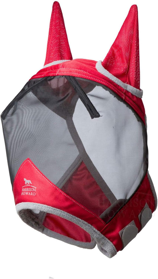 Harrison Howard CareMaster Pro Luminous Horse Fly Mask Standard with Ears UV Protection for Horse Red Full Size