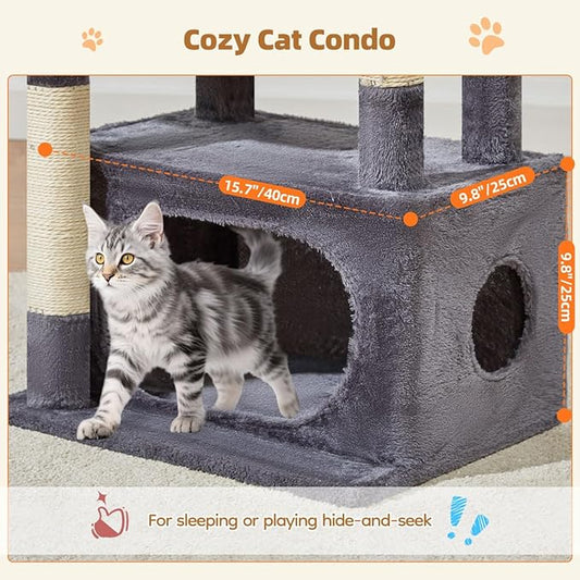 Taoqimiao Cat Tree,38.5-Inch Cat Tower for Indoor Cats,Suitable for Kittens with Luxurious cat condo with Adjustable Baskets and Luxurious Perch MS029SG Smoky Gray