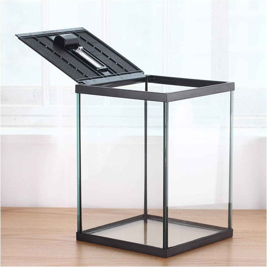 crapelles Black Small Vertical Insect GlassTerrarium, 7.8x7.8x10.8'' Reptile Tank, for Tarantula Larvae Caterpillar Frog Snail Spider Hermit Crab Habitat Container House Cricket Breeding Box
