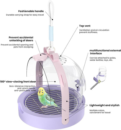 Birdcages,Carriers,Small Bird Travel Cage Carrier, Bird Carry Transport Bag，Small Animal Carrier, Travel Carry-Out Cage with Water Bottle.(Pink)