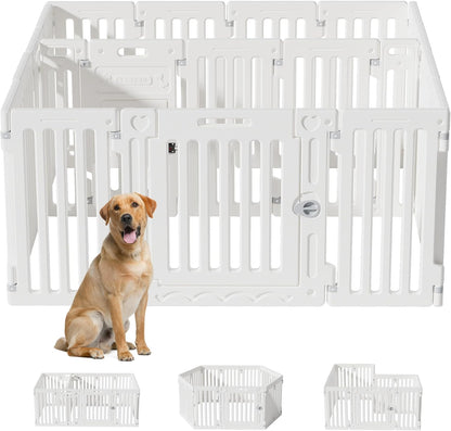 2 Room Dog Playpen with Door,DIY Shape Combination Puppy Pen,16-Panel+2 Link Piece+Large Door+Small Door,25.5" H Dog Fence,Non-Slip&Secure Pet Gate,Easy to Assemble